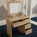 Masa de toaleta/machiaj, Irina, stejar, cu oglinda si LED-uri, 94x43x141 cm