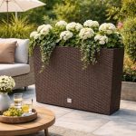 Jardiniera decorativa, imitatie ratan, Rato Case, maro, set 2 buc, 58x18x49.8 cm