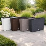 Jardiniera decorativa, imitatie ratan, Rato Case, maro, set 2 buc, 58x18x49.8 cm