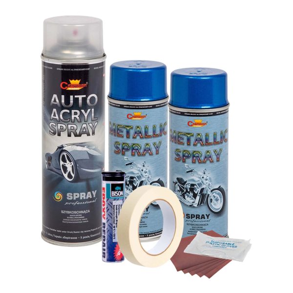 Kit complet reparatie si vopsire jante Albastru Metalizat
