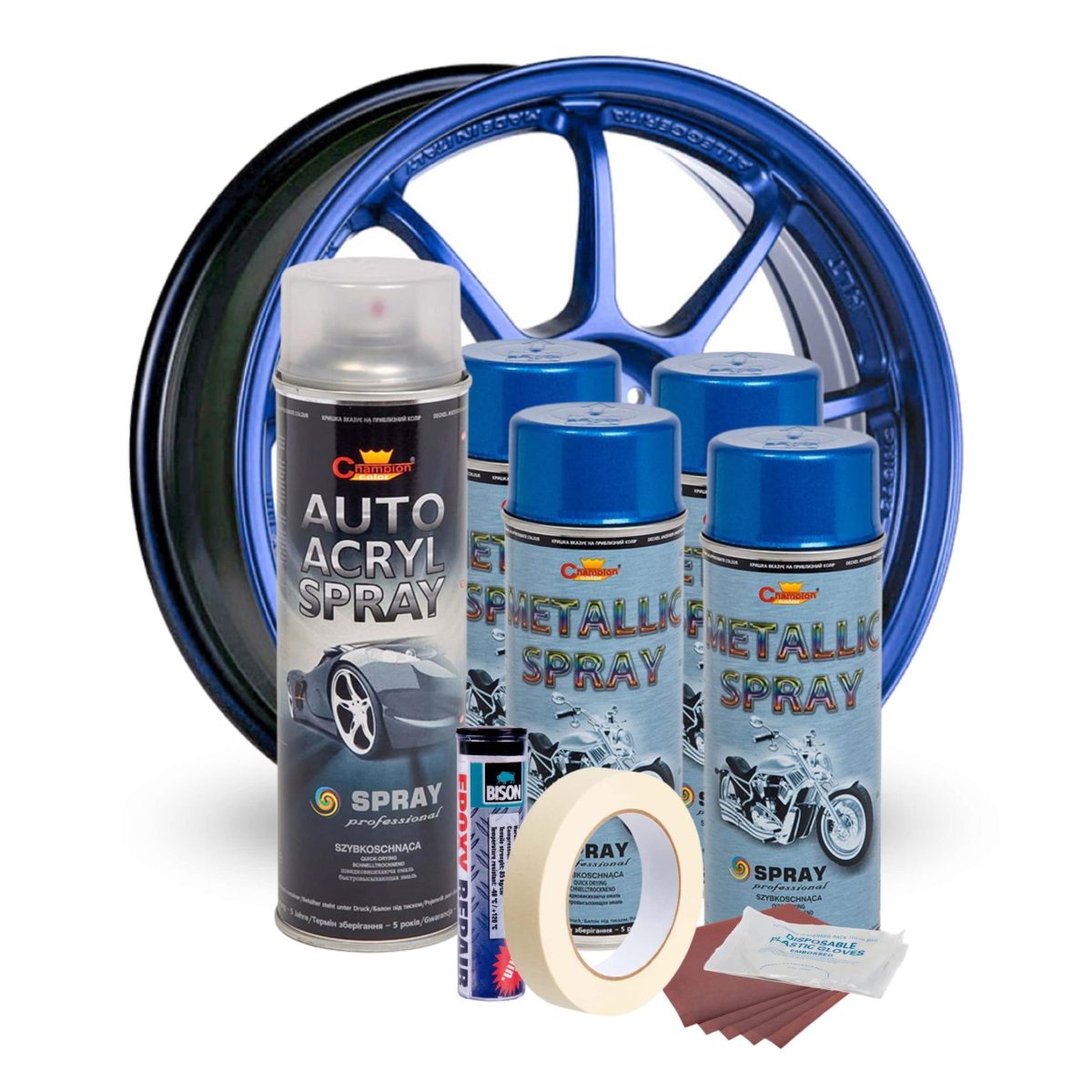 Kit Complet Reparatie Si Vopsire Jante Culoare Albastru Metalizat, V4