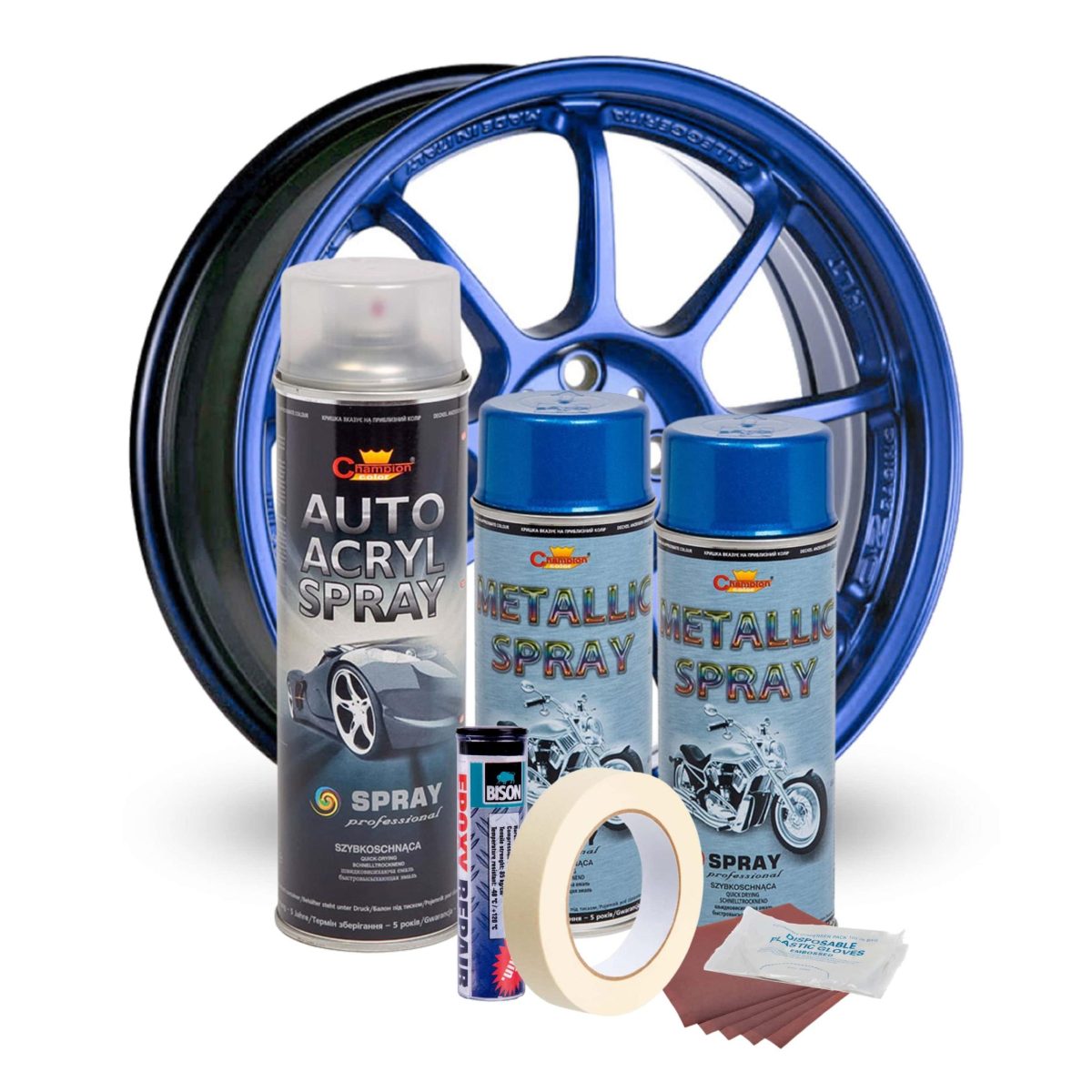 Kit Complet Reparatie Si Vopsire Jante Albastru Metalizat