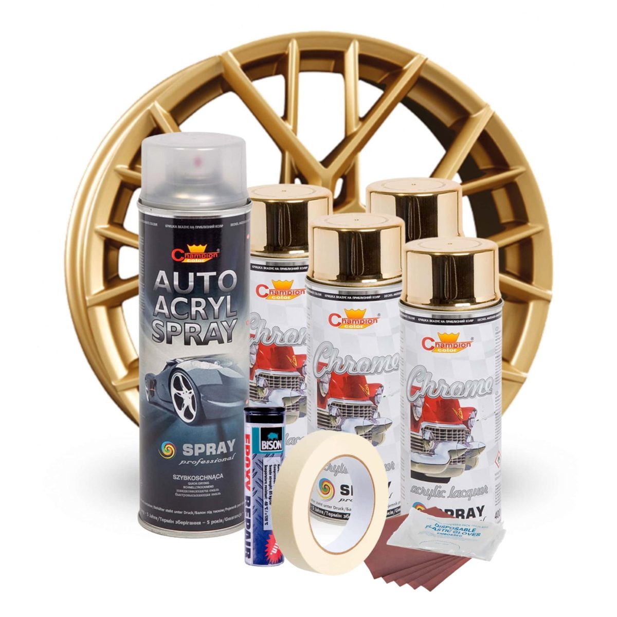Kit Complet Reparatie Si Vopsire Jante Auriu Metalic