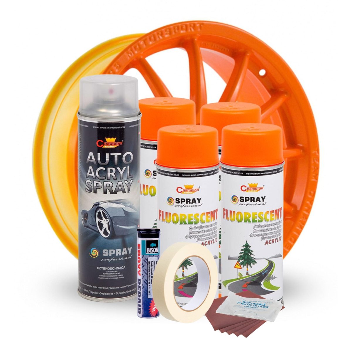 Kit Complet Reparatie Si Vopsire Jante Culoare Orange Fluorescent, V4