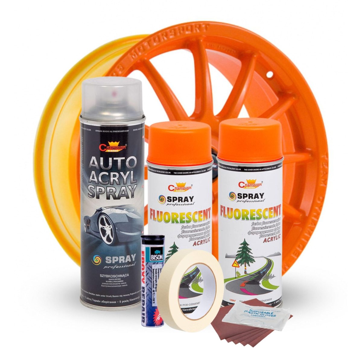 Kit Complet Reparatie Si Vopsire Jante Culoare Orange Fluorescent, V2