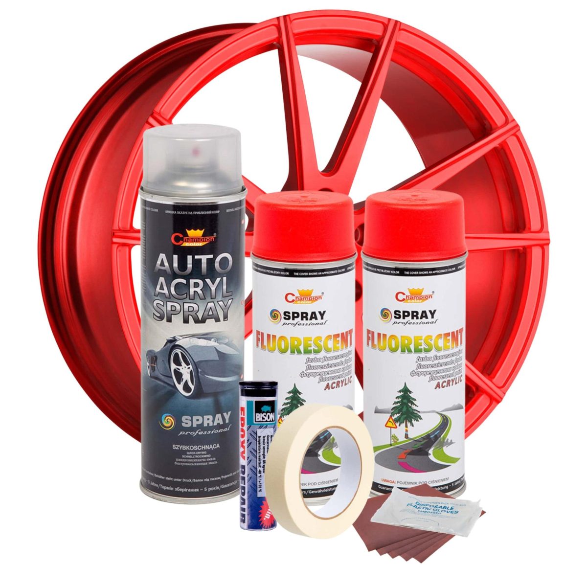 Kit Complet Reparatie Si Vopsire Jante Culoare Rosu Fluorescent, V2