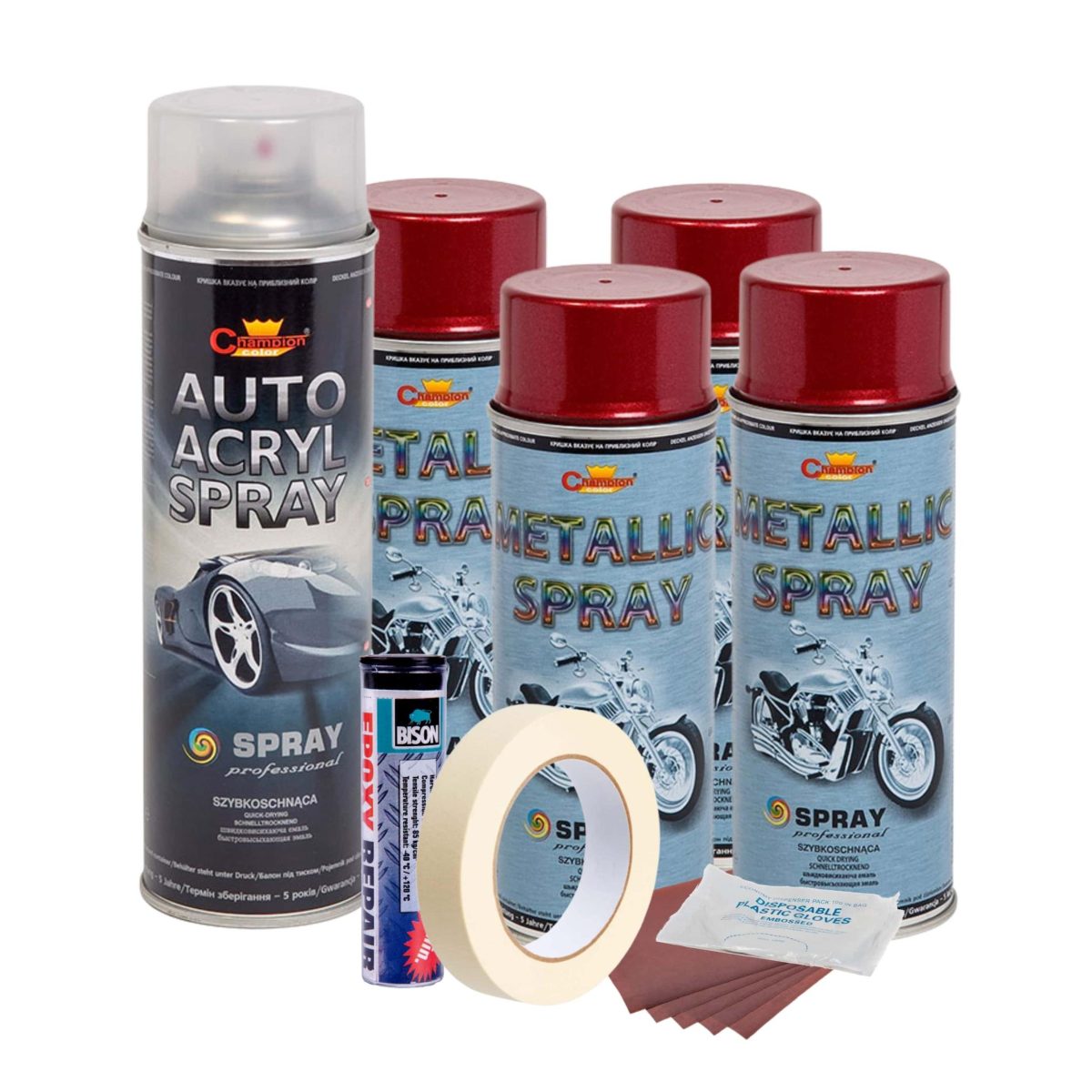 Kit Complet Reparatie Si Vopsire Jante Culoare Rosu Burgundy Metalizat, V4