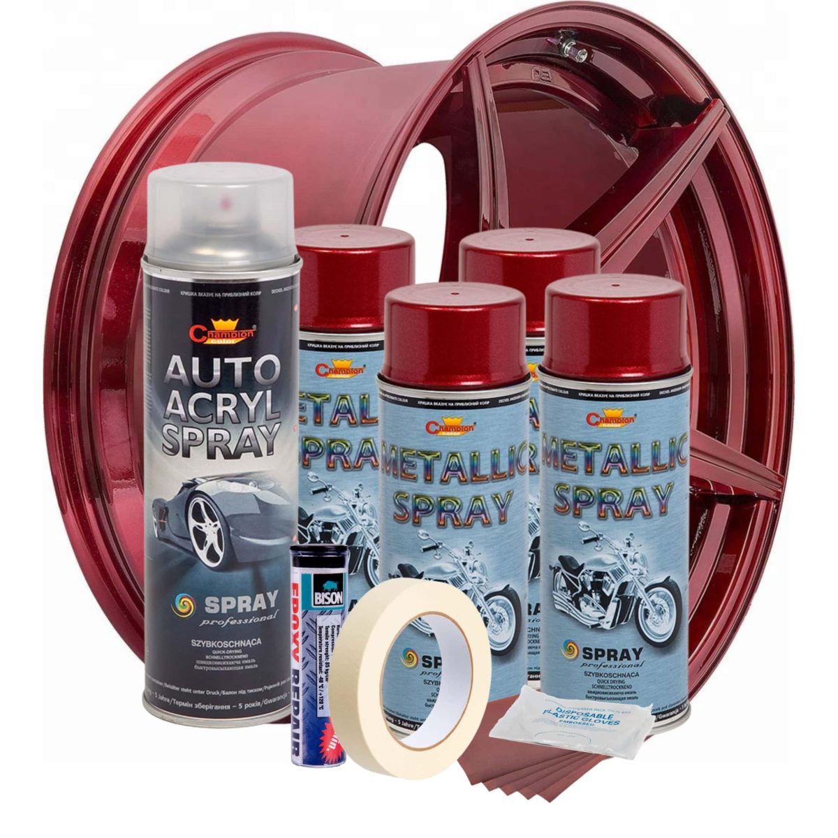 Kit Complet Reparatie Si Vopsire Jante Culoare Rosu Burgundy Metalizat, V4