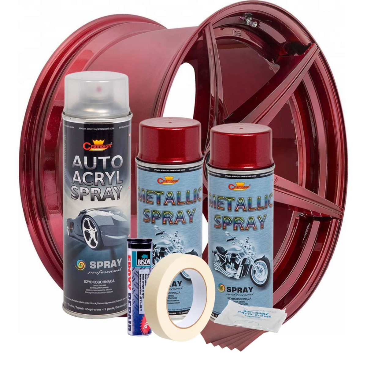Kit Complet Reparatie Si Vopsire Jante Culoare Rosu Burgundy Metalizat, V2