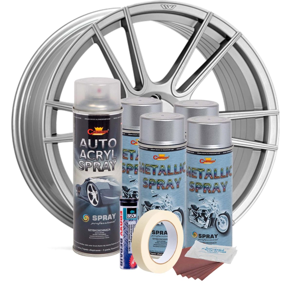 Kit Complet Reparatie Si Vopsire Jante Culoare Argintiu Metalizat, V4