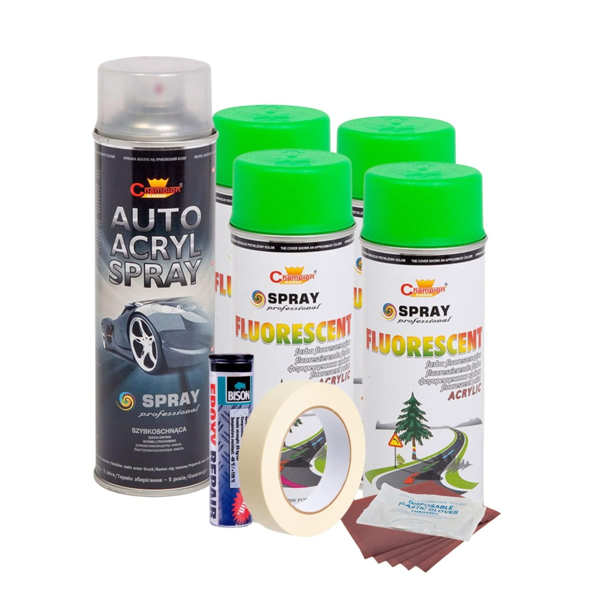 Kit Complet Reparatie Si Vopsire Jante Culoare Verde Fluorescent, V4