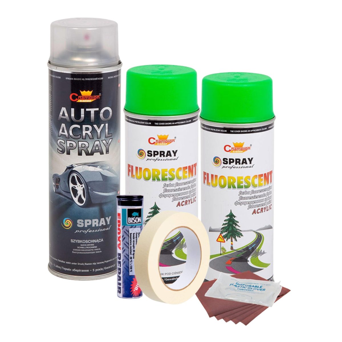 Kit Complet Reparatie Si Vopsire Jante Culoare Verde Fluorescent, V2
