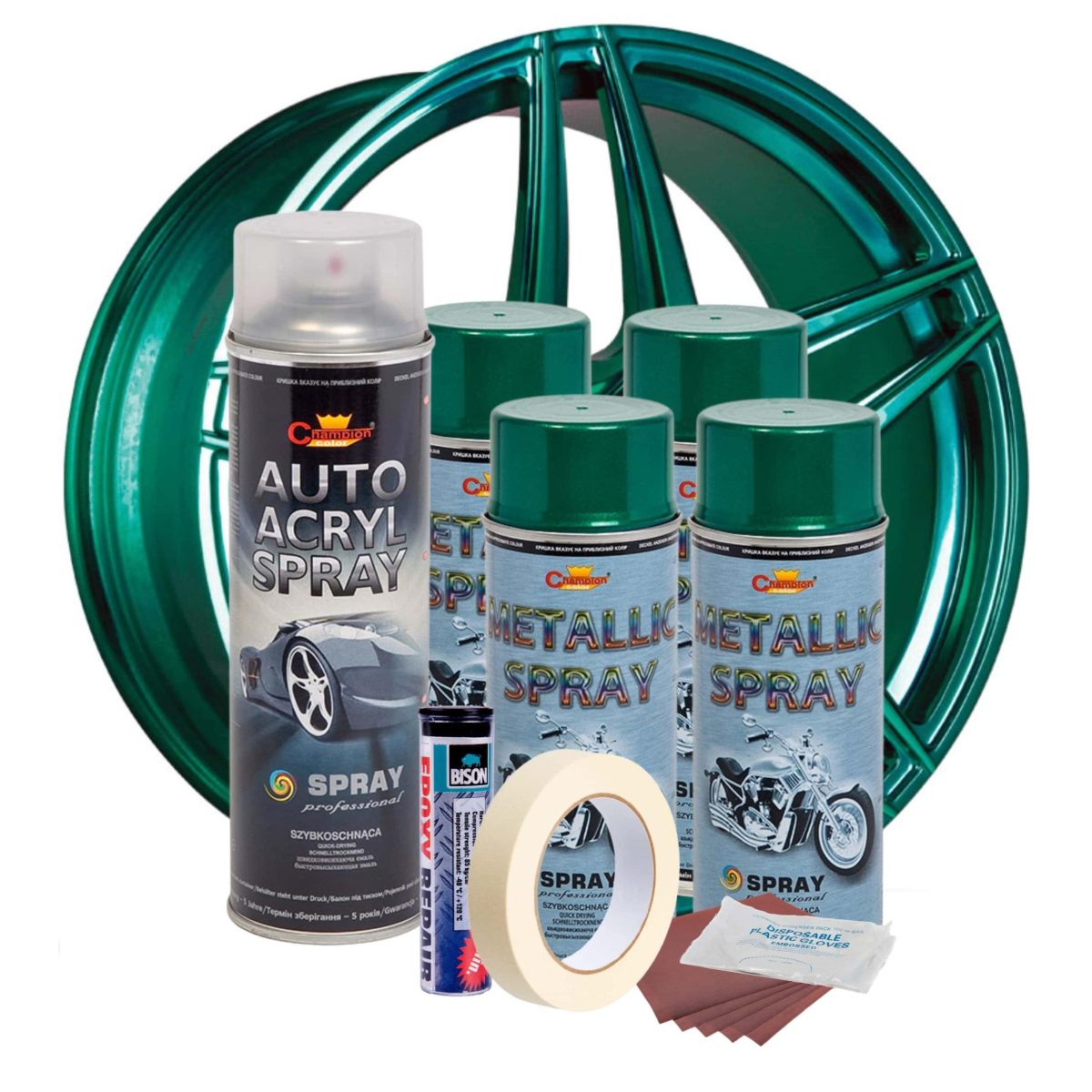 Kit Complet Reparatie Si Vopsire Jante Culoare Verde Metalizat, V4