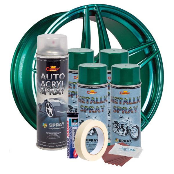Kit complet reparatie si vopsire jante culoare Verde Metalizat, V4