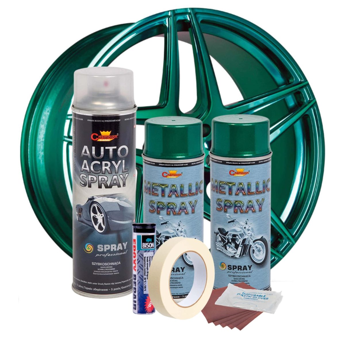 Kit Complet Reparatie Si Vopsire Jante Culoare Verde Metalizat, V2