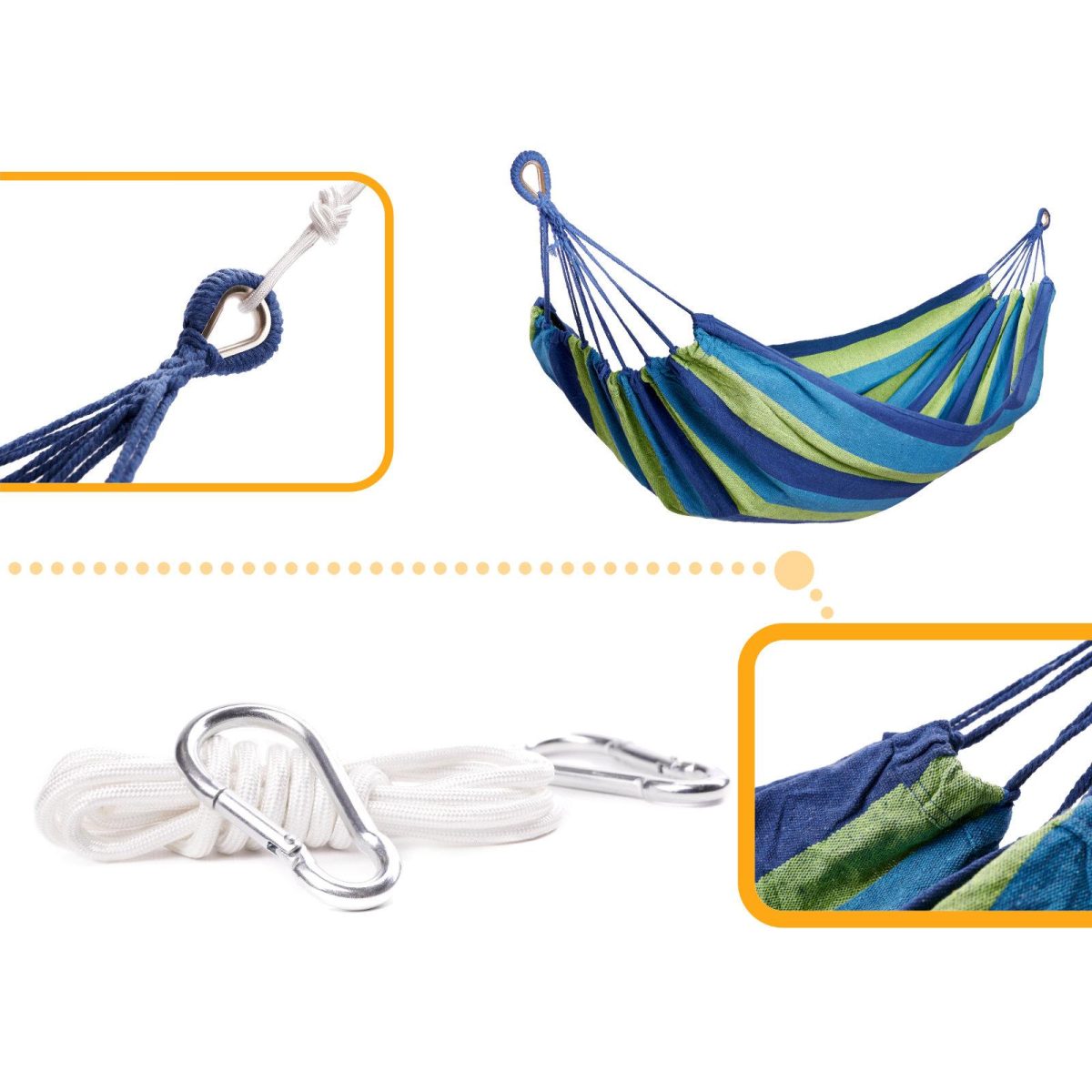 Hamac Multicolor Simplu (1 Persoana), 200 X 100 Cm + Kit De Instalare - Albastru