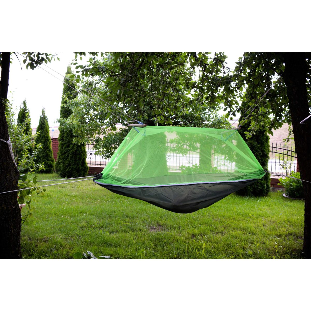 Hamac De Camping Dublu (2 Persoane), 200 X 100 Cm + Plasa De Tantari, Culoare Verde