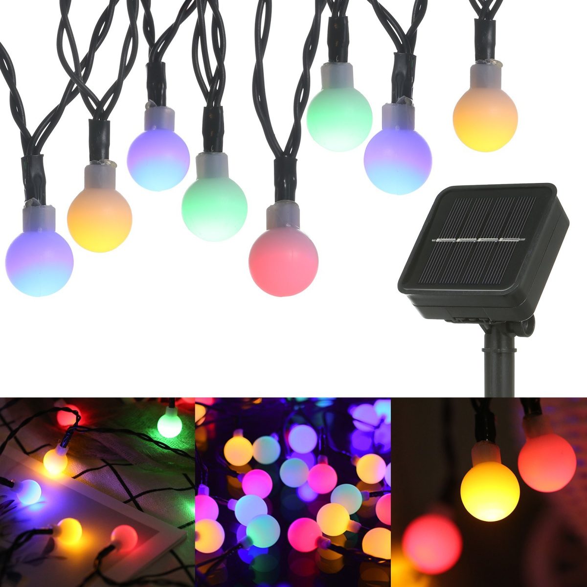 Ghirlanda Magica Luminoasa De Exterior Cu 50 Led-Uri Multicolore, 8 Functii Si Panou Solar, Lungime 6,7 M