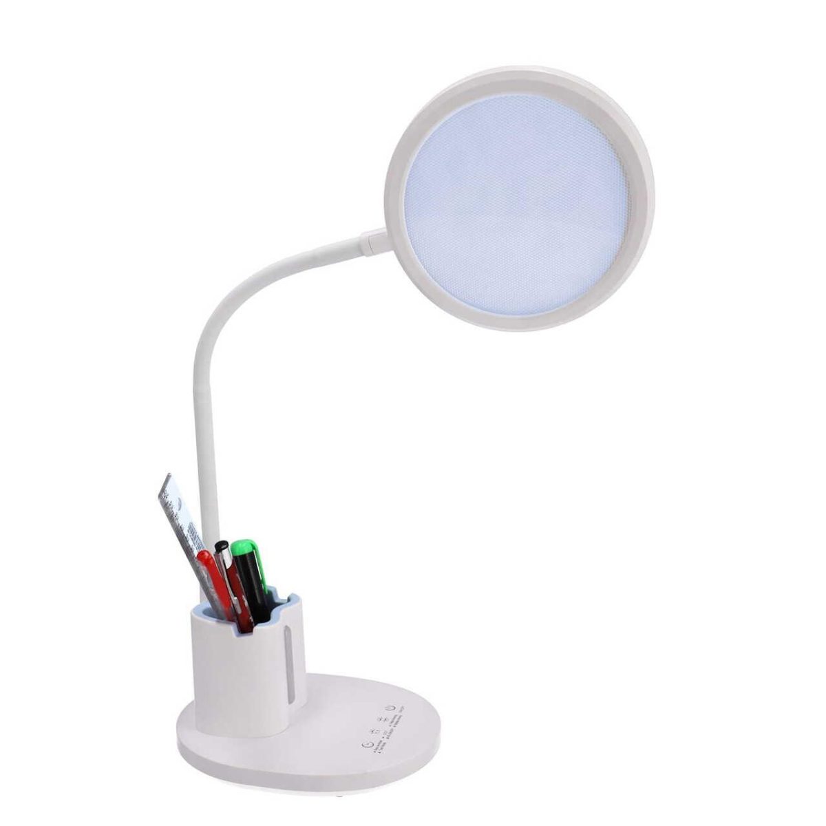 Lampa De Birou, Jumi, Lumina Led Reglabila, Brat Ajustabil, Alb, Cu Suport Pixuri Si Creioane, 41 Cm