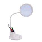 Lampa de birou, Jumi, lumina LED reglabila, brat ajustabil, alb, cu suport pixuri si creioane, 41 cm