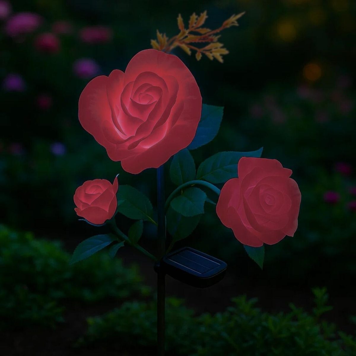 Lampa Solara Pentru Gradina, Gardlov, Trandafir Cu 3 Flori, 3 Led, 5 Culori, 80 Cm - Imagine 10