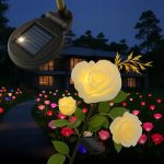 Lampa solara pentru gradina, Gardlov, trandafir cu 3 flori, 3 LED, 5 culori, 80 cm - imagine 3