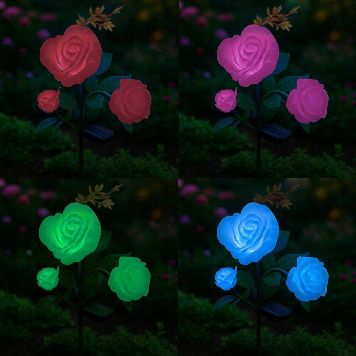 Lampa Solara Pentru Gradina, Gardlov, Trandafir Cu 3 Flori, 3 Led, 5 Culori, 80 Cm - Imagine 13