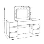 Masa de toaleta/machiaj, Antonia + scaun Mark, alb, cu oglinda si LED-uri, 155x42x135 cm