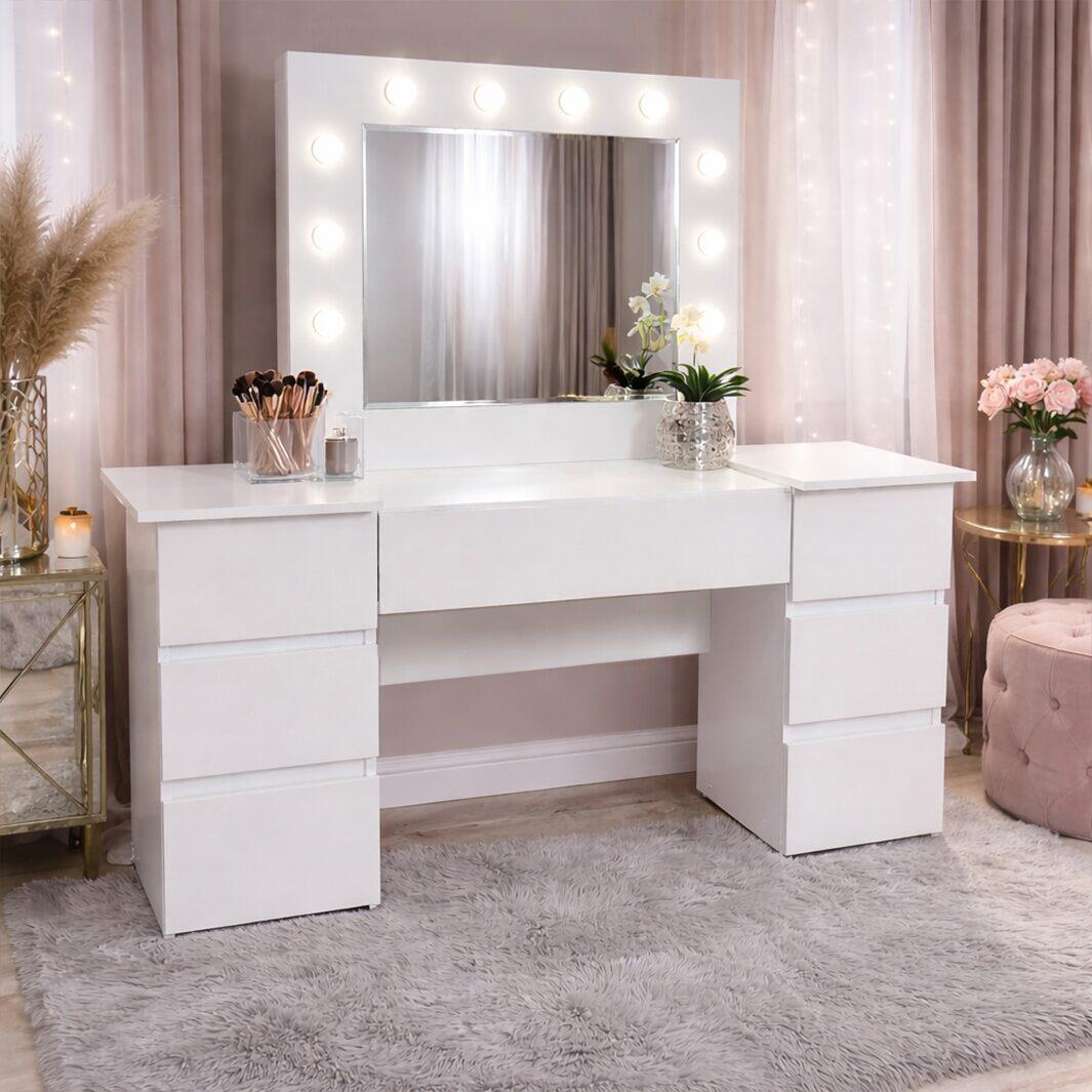 Masa-cu-taburet-5_square Masa de toaleta/machiaj, Antonia + taburet, alb, cu oglinda si LED-uri, 155x42x135 cm