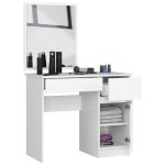 Masa de toaleta/machiaj, 2 sertare, dreapta, cu oglinda, dulap, alba, 90x50x77/142 cm