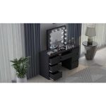 Set masa de toaleta/machiaj Vanessa + scaun Mark, negru, cu oglinda si LED-uri, 130x43x143 cm - imagine 4