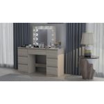 Set masa de toaleta/machiaj Vanessa + scaun Mark,  stejar, cu oglinda si LED-uri, 130x43x143 cm - imagine 8