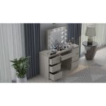 Set masa de toaleta/machiaj Vanessa + scaun Mark,  stejar, cu oglinda si LED-uri, 130x43x143 cm - imagine 10