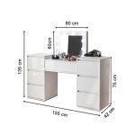 Set masa de toaleta/machiaj Antonia + scaun Mark, alb, cu oglinda si LED-uri, 155x42x135 cm - imagine 9