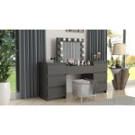 Masa de toaleta/machiaj, negru, cu oglinda si LED-uri, Antonia, 155x42x135 cm - imagine 3