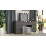 Set masa de toaleta/machiaj Antonia + scaun Mark, negru, cu oglinda si LED-uri, 155x42x135 cm - imagine 10