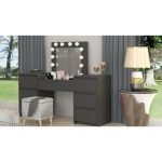 Masa de toaleta/machiaj, negru, cu oglinda si LED-uri, Antonia, 155x42x135 cm - imagine 4