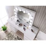Masa de toaleta/machiaj + scaun Alba, alb, cu oglinda si LED-uri, Vanessa, 130x43x143 cm - imagine 8