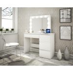 Masa de toaleta/machiaj + scaun Alba, alb, cu oglinda si LED-uri, Irina, 94x43x141 cm - imagine 9