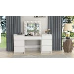 Masa de toaleta/machiaj + scaun Alba, alb, cu oglinda si LED-uri, Silvia, 155x42x135 cm - imagine 11