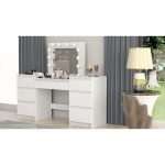 Masa de toaleta/machiaj + scaun Alba, alb, cu oglinda si LED-uri, Silvia, 155x42x135 cm - imagine 12
