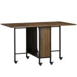 Masa pentru sufragerie/bucatarie, pe roti, extensibila, lemn si metal, maro deschis, 30-130x80x74 cm