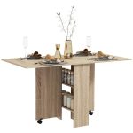 Masa pentru sufragerie/living, pe roti, extensibila, pal, maro natur, 23-140x75x74 cm - imagine 11