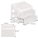 Organizator cosmetice, plastic, 3 niveluri, 2 sertare, alb, 20x16.5x23 cm, Springos
