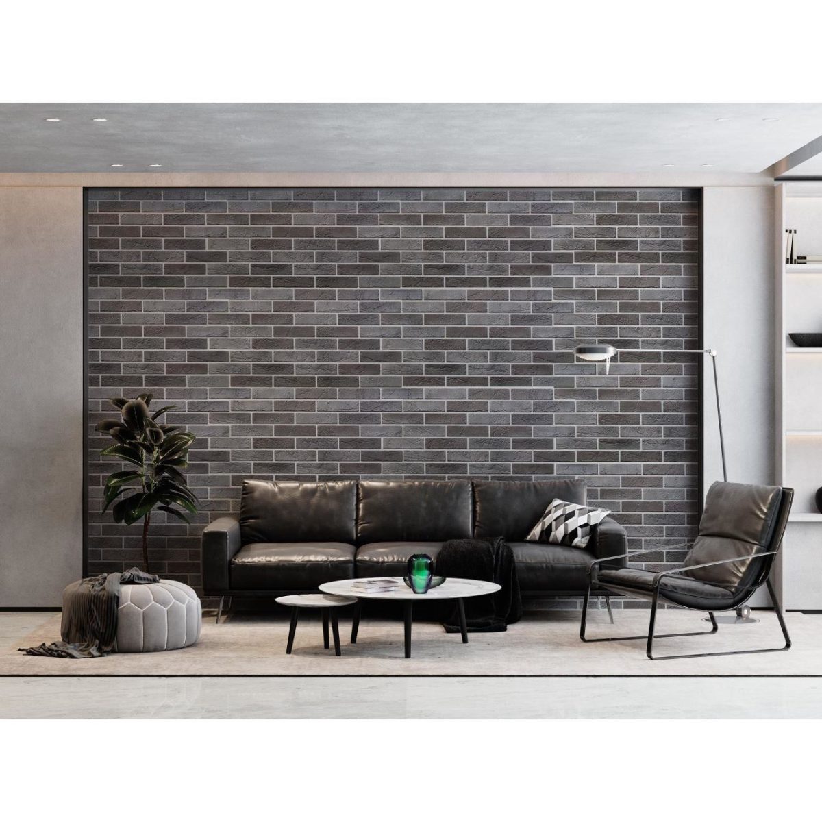Panou Decorativ, Pvc, Model Caramida 3D, Nuante Cenusiu Inchis, 96X48.5Cm