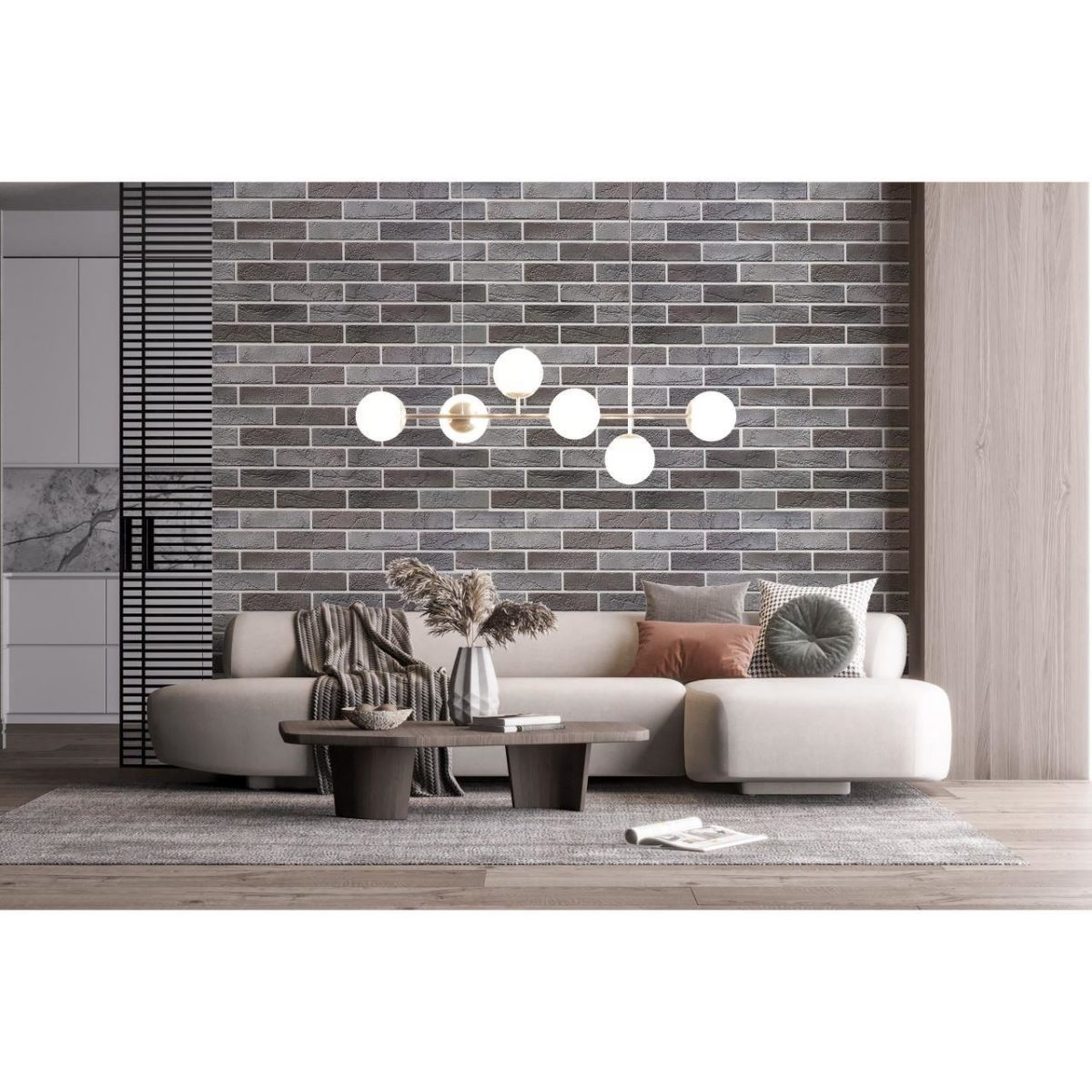 Panou Decorativ, Pvc, Model Caramida 3D, Nuante Cenusiu Inchis, 96X48.5Cm
