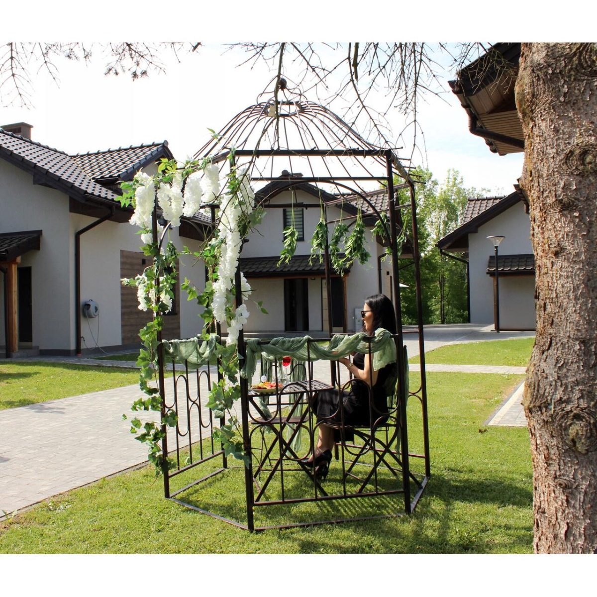 Pavilion/Foisor Cu Arcada Pentru Gradina, Plante Cataratoare, Metalic, Bronz Antic, 180X156X275 Cm - Imagine 4