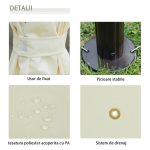 Pavilion/foisor pentru gradina/terasa, cadru metalic, cu perdele, crem, 4x3x2.80 m - imagine 5