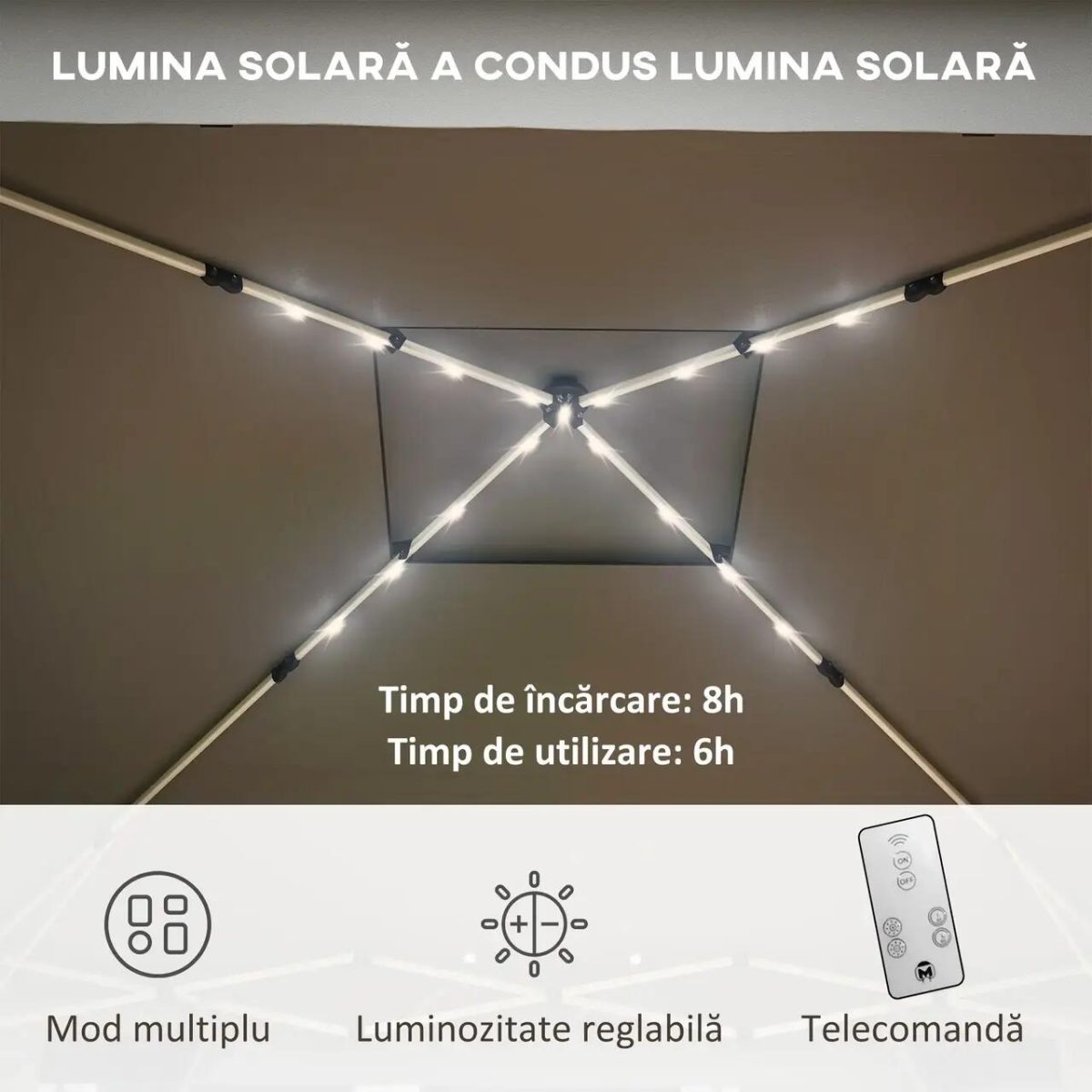 Pavilion/Foisor Pentru Gradina/Terasa, Pliabil, Cadru Otel, Material Oxford, Cu Perdele, Iluminare Led, Inaltime Reglabila, Gri, 336X336X250-270 Cm