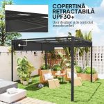 Pergola pentru gradina/terasa, retractabila, cu perete paravan, cadru aluminiu, gri inchis, 3x3x2.27 m - imagine 8